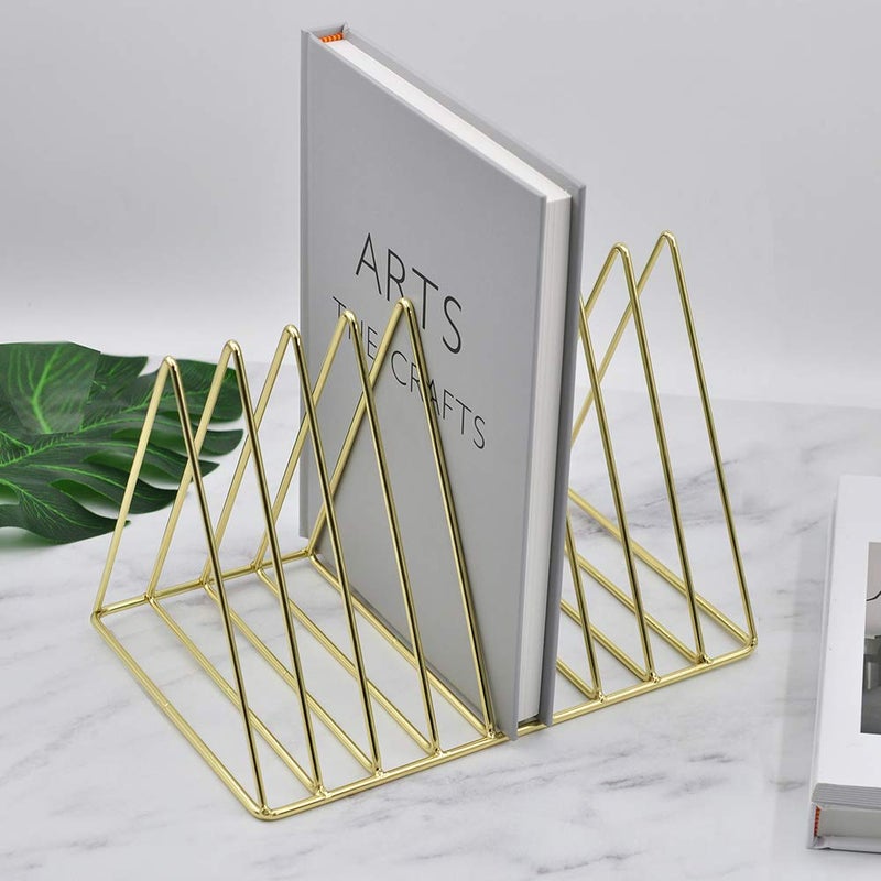 EASEPRES Gold File Holder Organizer, Triangle Record Album Holder Magazine Wire Rack, 9 Slot Multifunction Desktop Storage Decor for Home Office - Image 5
